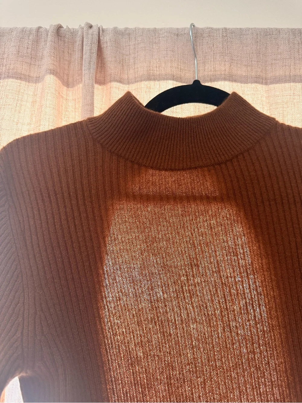 Reformation Brown Ribbed Tie-Back Mock Neck Sweater